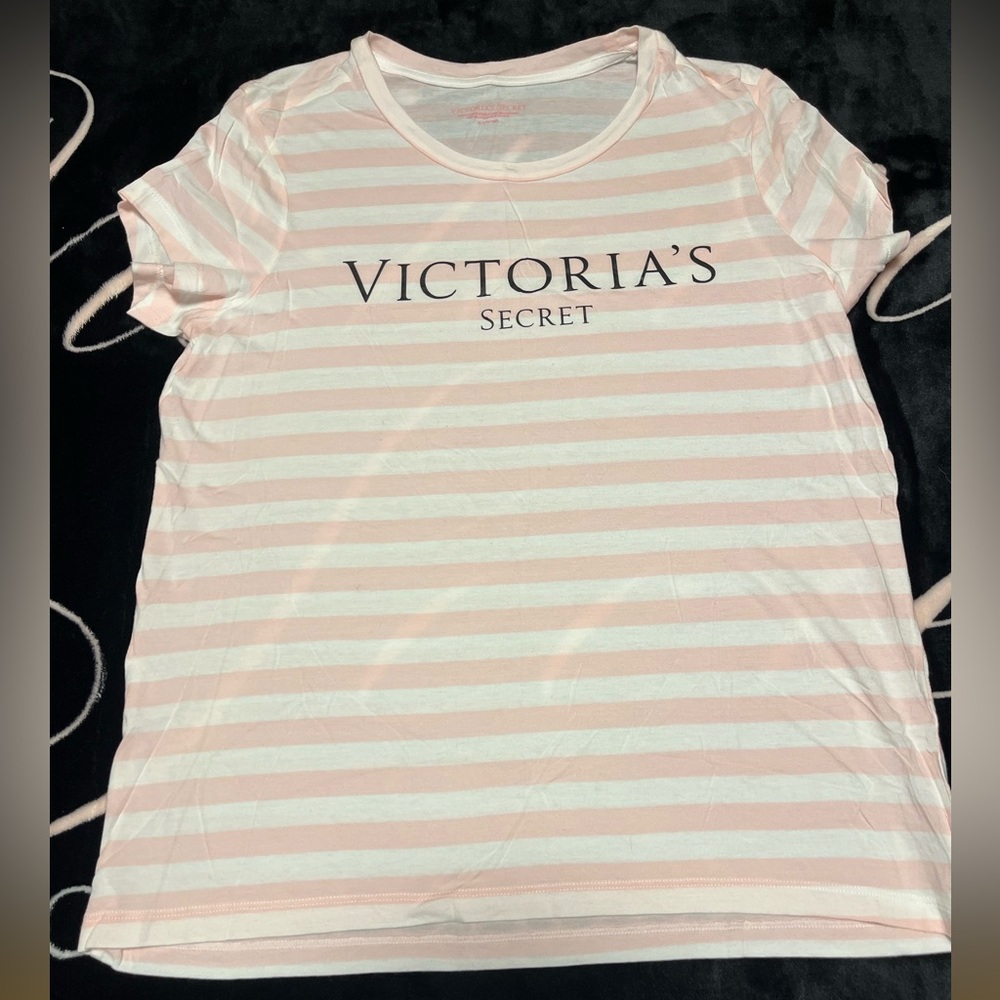 Victoria's Secret Classic Logo Cotton Pink and White Striped Tee